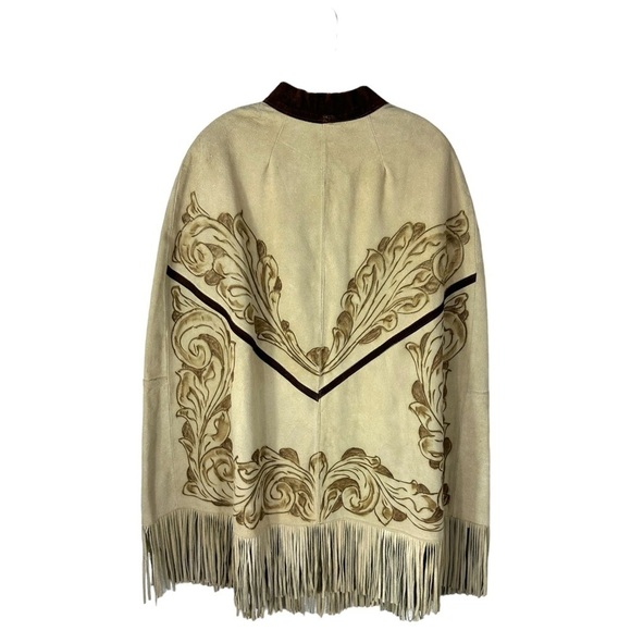 Suede Leather Vintage Cape Poncho Fringe Western - Picture 3 of 8